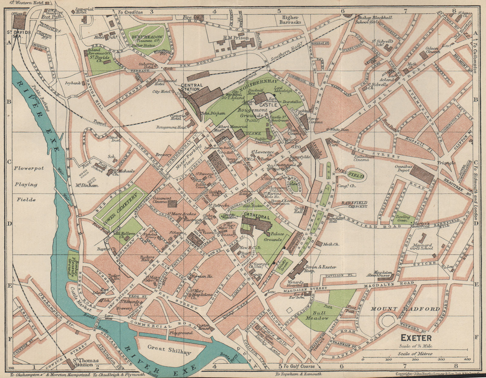 EXETER. Vintage town city map plan. Devon 1939 old vintage chart